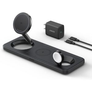 Anker Foldable 3-in-1 Wireless Charging Station, Qi2 Certified 15W Ultra-Fast MagSafe-Compatible Wireless Charger